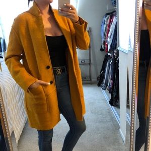 Zara mustard textured lightweight pea coat jacket